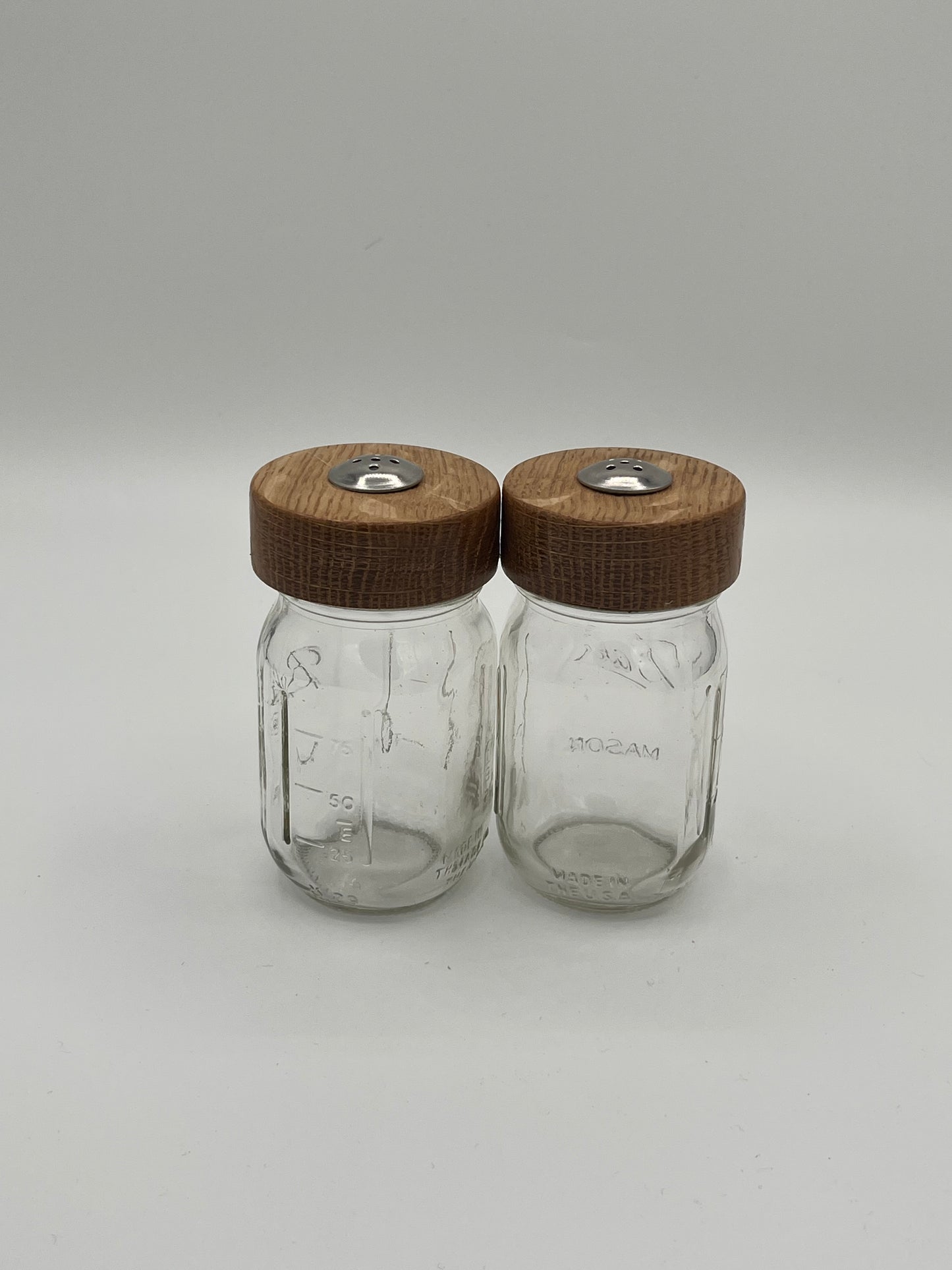 Wood Top Mason Jar Salt and Pepper Shakers