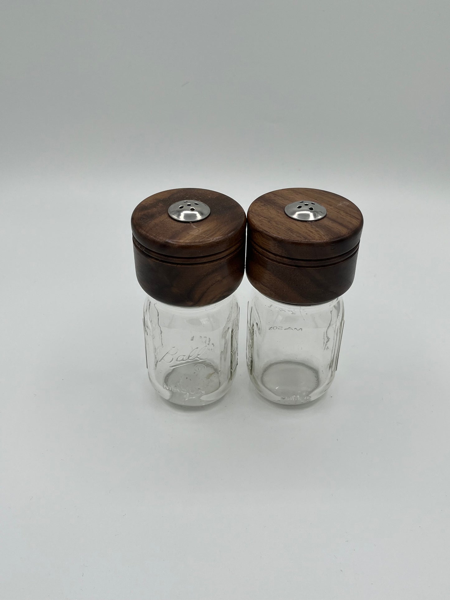 Wood Top Mason Jar Sal and Pepper Shakers