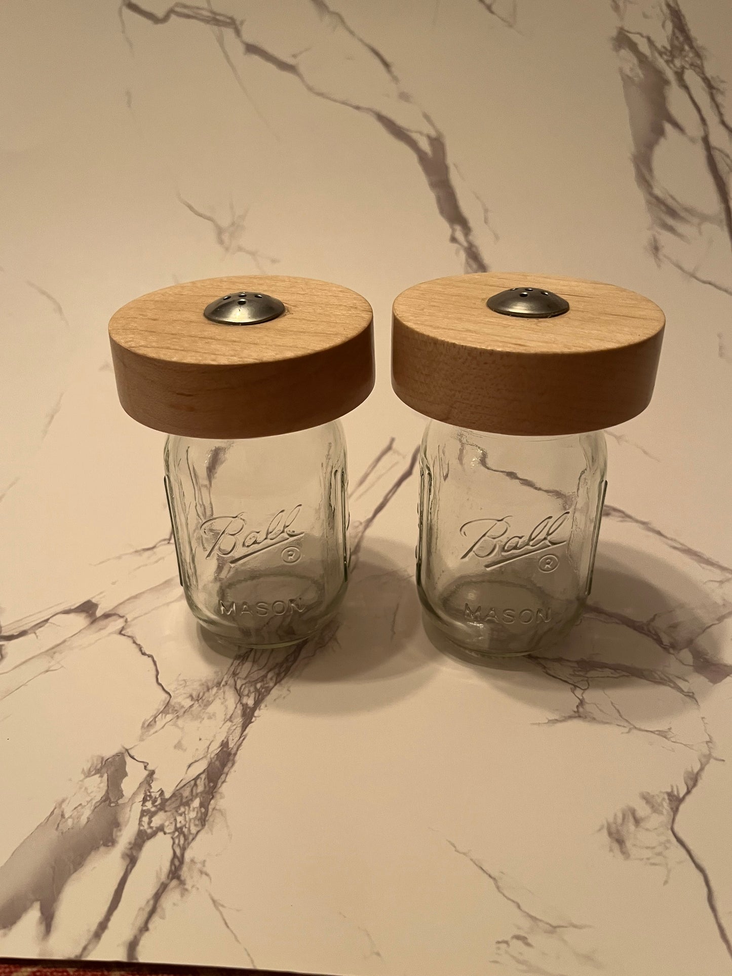 Wooden Top Masion Jar Salt and Pepper Shakers