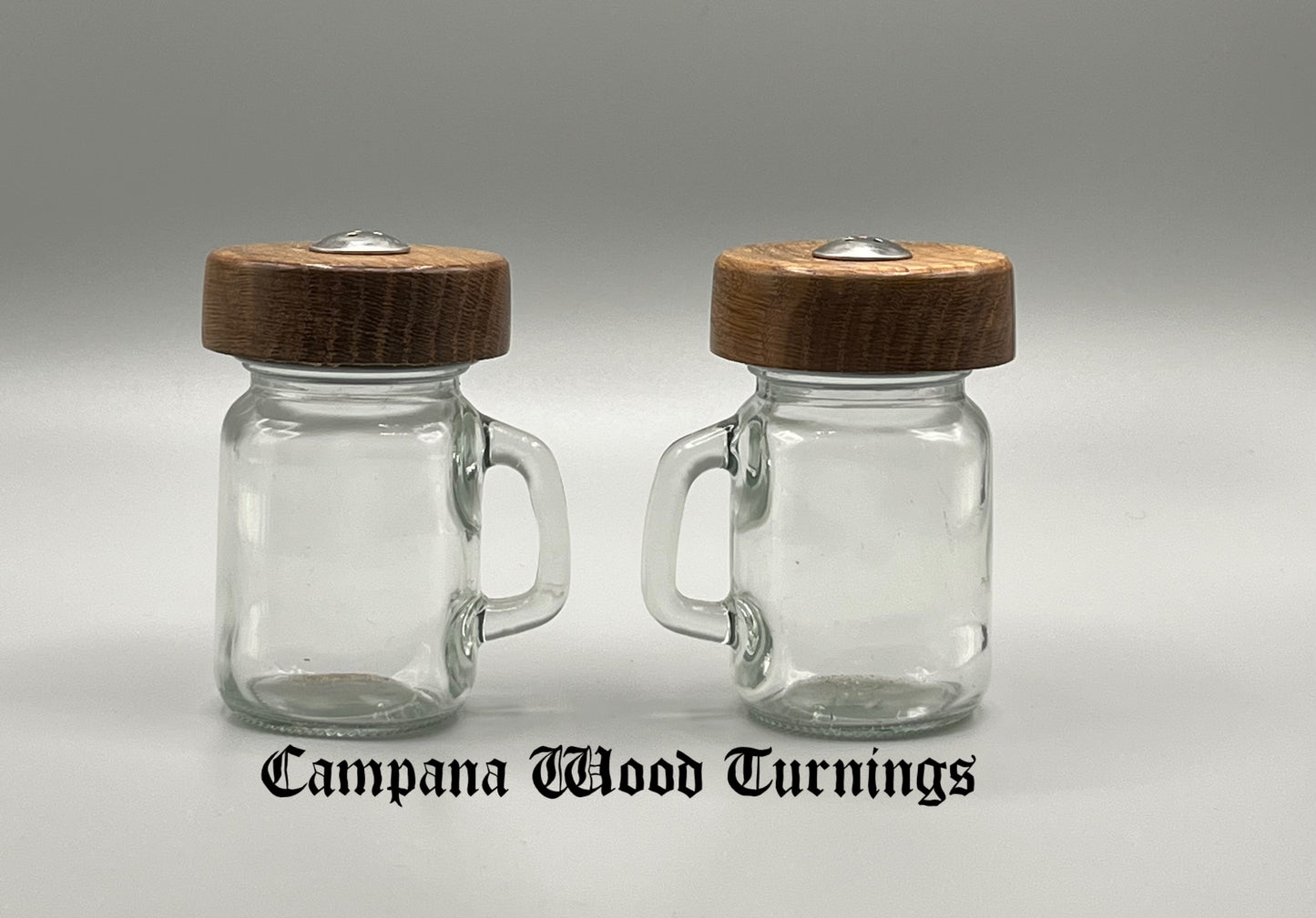 Wood Top Mason Jar Salt and Pepper Shakers