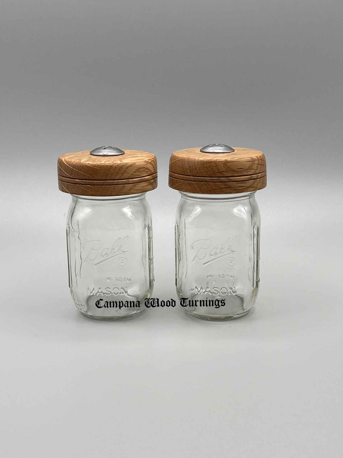 Wooden Top Mason Jar Salt and Pepper Shakers