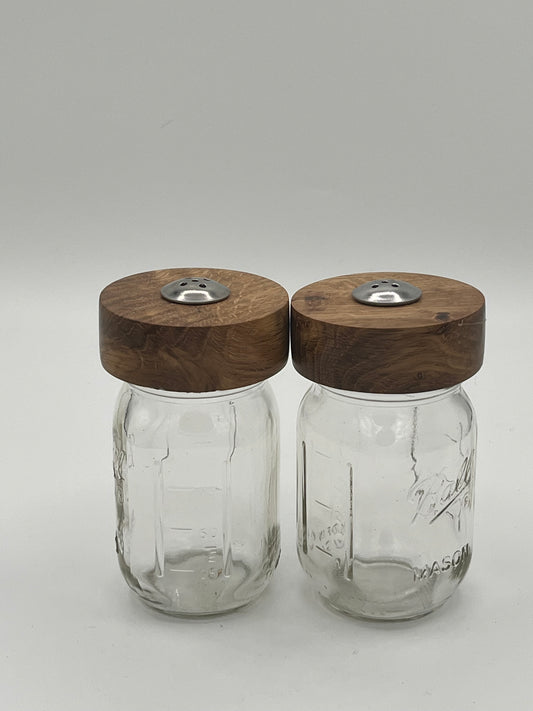 Wooden Top Mason Jar Salt nad Pepper Shakers