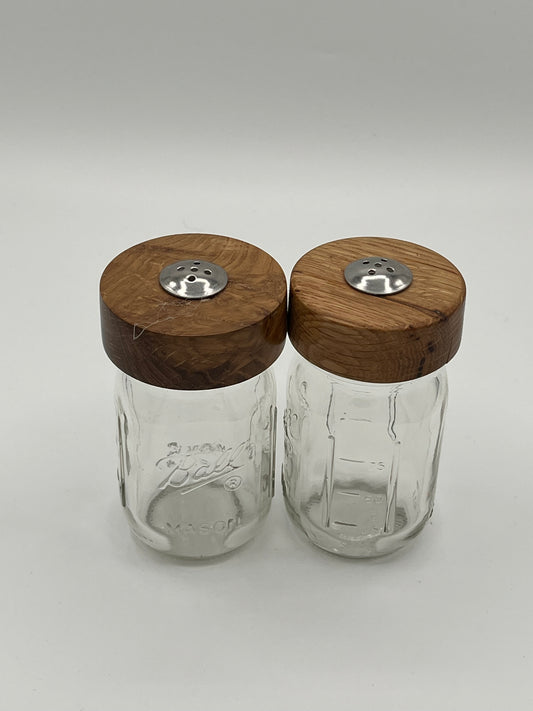 Wooden Top Mason Jar Salt and Pepper Shakers