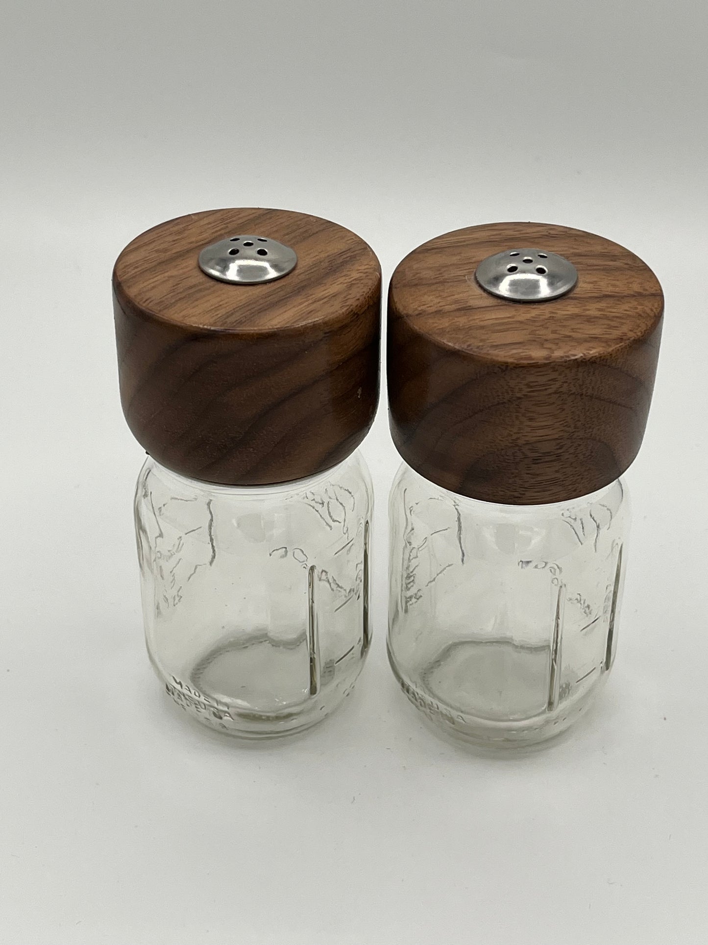 Wooden Top Mason Jar Salt and Pepper Shakers